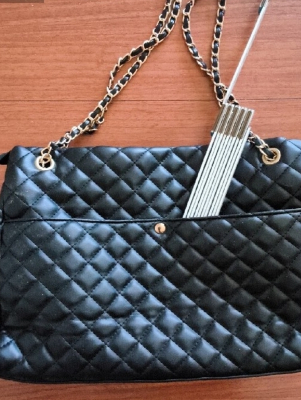 Classic Quilted Black Shoulder Bag with Chain Strap Nwt New Large - Picture 9 of 13